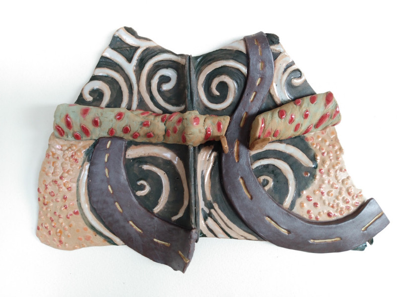 Dreamwork, Healing from shame, ceramic relief sculpture, wall hung, indoor, outdoor