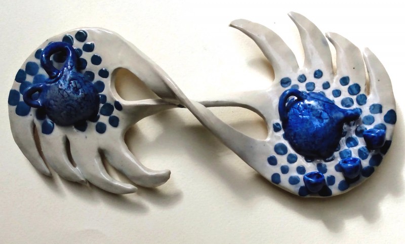 Serve Self  / Serve Others, Dreamwork, Healing from shame, ceramic relief sculpture, wall hung, indoor, outdoor