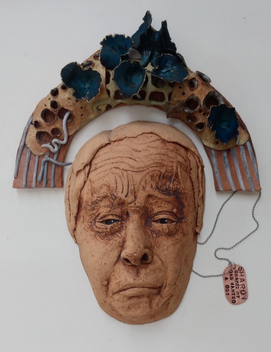 Gas highfire ceramic relief sculpture, halo, ceramic and copper, dog tag, copper and stainless steel ball chain, suitable indoor/outdoor